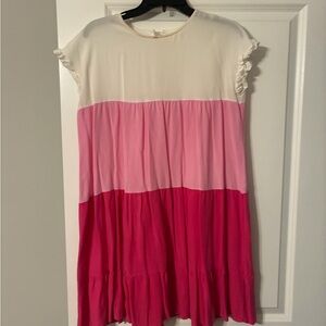 Colorblock Pink & Cream Tiered Dress